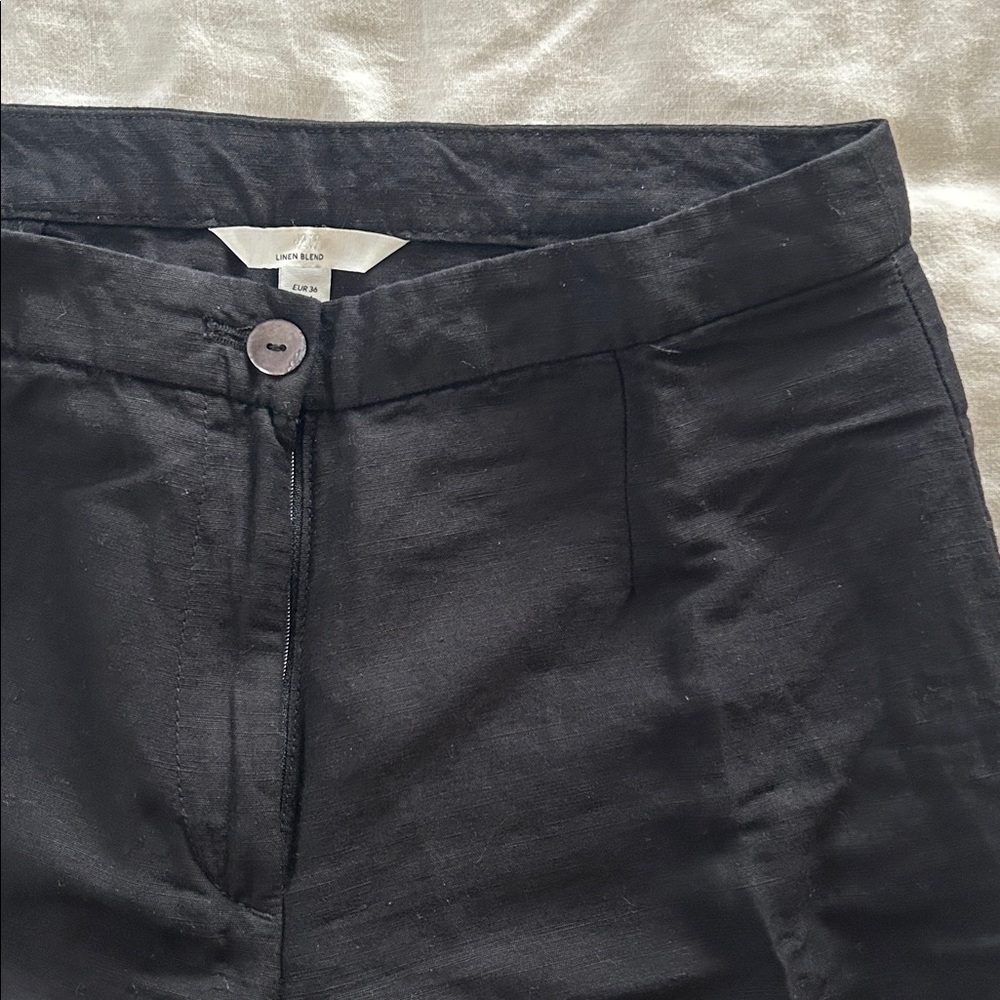 H&M Black Linen Wide-Leg Trousers